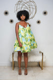 In My Own Lane Lime Green Floral Mini Dress